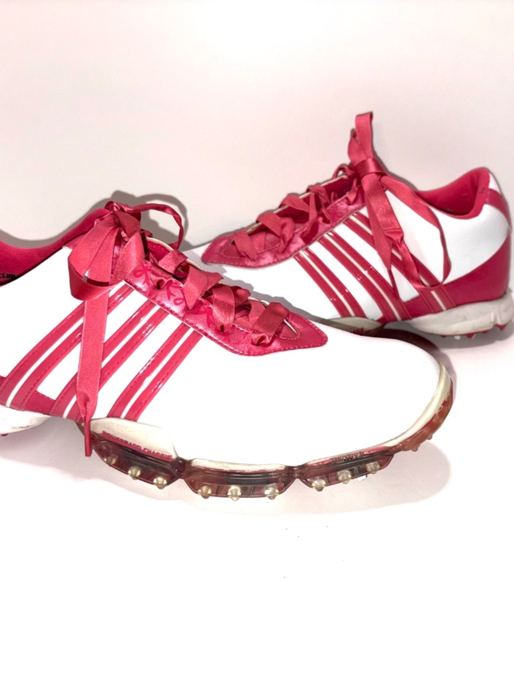 Adidas Women's Golf Shoes Pink Ribbon Laces Powerband Chassis FitFoam US 9